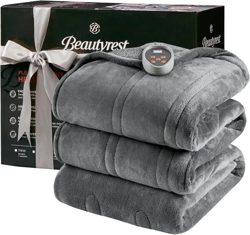 Vista 22 de Beautyrest Manta térmica, manta eléctrica, suave, cálida y reversible, manta térmica Sherpa para oficina, sofá, 3 ajustes de calor, apagado