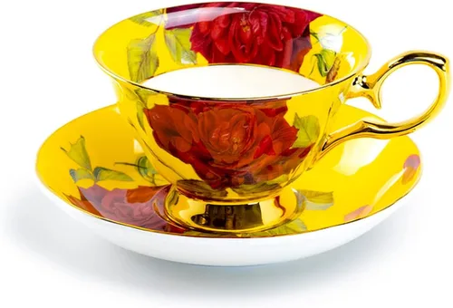 Vista 6 de Taza de té y platillo de porcelana de hueso rosa de tallo (negro)