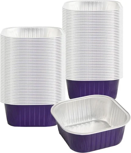 Vista 19 de Restaurantware - Moldes desechables, paquete de 100 tazas cuadradas de aluminio para hornear de 10 onzas - Las tapas se venden por separado, listas