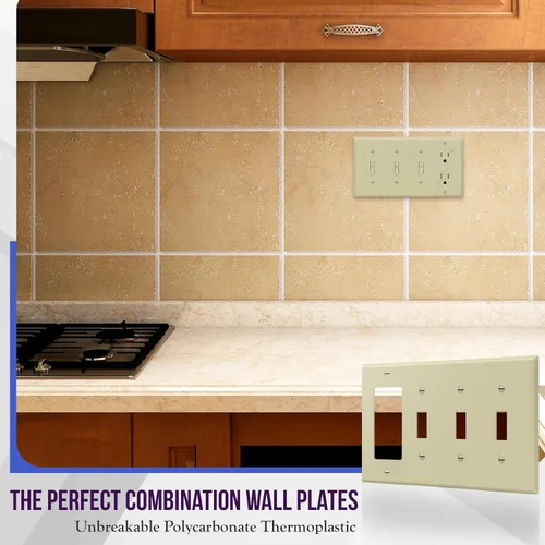 Vista 3 de ENERLITES - Placa de pared combinada para interruptor de palanca triple y conmutador decorativo de una sola salida, tamaño estándar 4 bandas