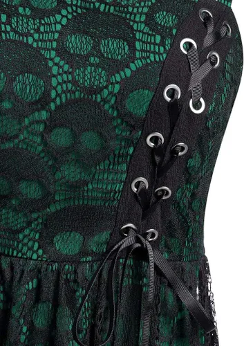 Vista 3 de Vestidos punk sin mangas para mujer, camisola, estampado de calavera, vestido de encaje con vuelo, vestido de Halloween, tirantes delgados, vestido