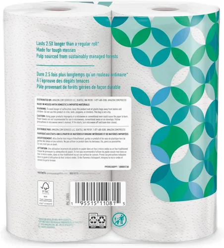 Vista 3 de Marca Amazon - Presto! Toallas de papel de cocina - Flex-a-Size, rollo familiar de 128 hojas, 16 rollos (8 paquetes de 2)
