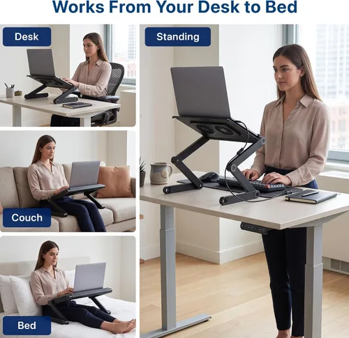 Vista 5 de Soporte para computadora portátil WorkEZ Executive, multifunción, ergonómico, soporte para computadora para la cama y el sillón, plegable, de altura