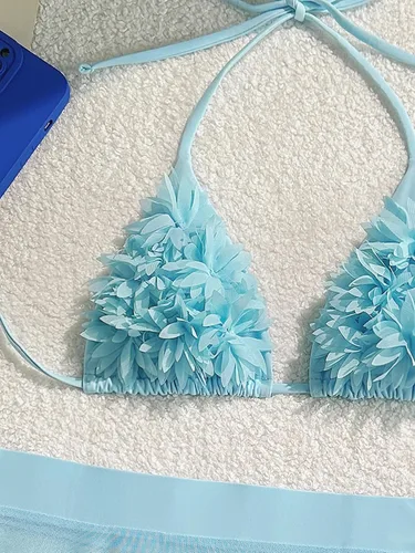 Vista 2 de OYOANGLE Traje de baño de 3 piezas para mujer con falda de playa de malla