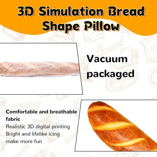 Vista 3 de Almohada 3D de pan simulada, almohada de pan con mantequilla, almohada de baguette, almohada de cuerpo graciosa, peluche relleno de pan
