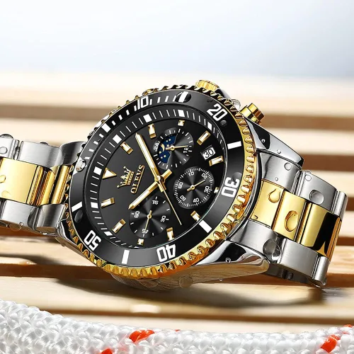 Vista 3 de OLEVS Relojes para hombre, de acero inoxidable, impermeables, con fecha, analógico, de cuarzo, de moda, para negocios, relojes de pulsera