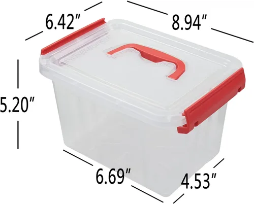 Vista 2 de Mini caja de almacenamiento de plástico con asa, 3 cuartos de galón, paquete de 6