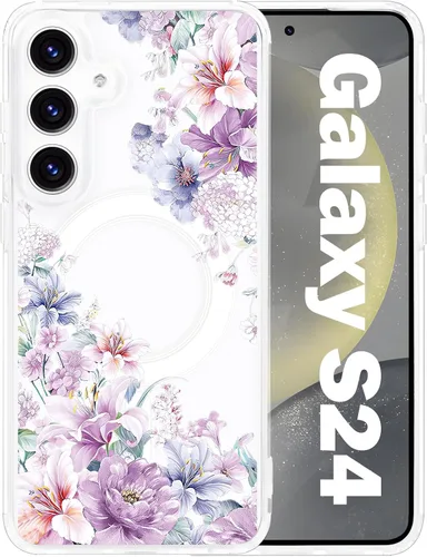 Vista 74 de Funda magnética para Samsung Galaxy S22 Ultra Flower, compatible con MagSafe, patrón floral transparente a prueba de golpes, parte trasera