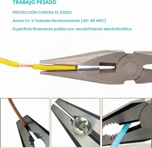Vista 3 de 2 piezas de alicates de punta de aguja de 6 pulgadas y 8 pulgadas: abrazadera de papel de precisión, acero CRV resistente de primera calidad, agarre