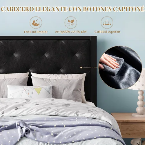 Vista 3 de SHA CERLIN Base de cama de plataforma tamaño individual con estructura de metal, cabecero tapizado de cuero PU con botones, base de colchón con 31.5