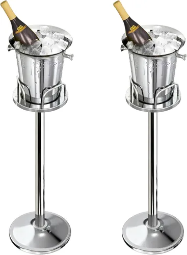 Vista 9 de Cubo de hielo con soporte de acero inoxidable para Navidad, cubo de hielo, cubo de vino en rejilla, cubo de hielo dorado champán para vino, cerveza