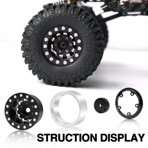 Vista 4 de Ruedas OGRc 1.0 Llantas de Borde Profundo con Offset Negativo de 7mm para SCX24 C10 JLU Deadbolt Gladiator Bronco 1/24 Crawler Car (Negro)