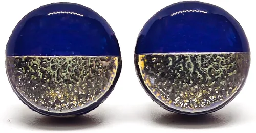 Vista 15 de Dos tonos con aretes de 10 mm de metal martillado falso, aretes redondos para mujeres, niñas y hombres, hechos a mano, postes de acero inoxidable