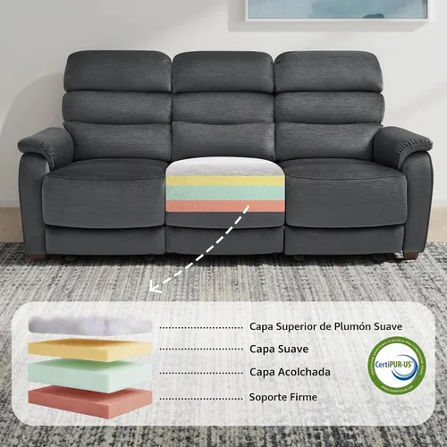 Vista 9 de MCombo ST258M3 - Sofá reclinable eléctrico de pared de 87.2 pulgadas con mesa abatible, sofá reclinable con reposacabezas ajustables, puertos