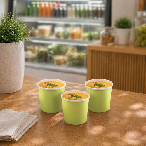 Vista 4 de Restaurantware - Bio Tek - Vasos de sopa desechables de 12 onzas, 25 tazas de sopa de papel para microondas - Las tapas ventiladas se venden por