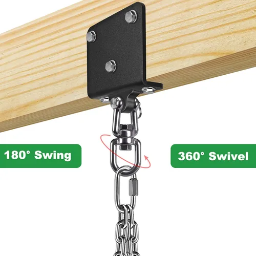 Vista 3 de SELEWARE Percha de bolsa pesada de rotación de 360°, capacidad de 1000 libras, montaje en techo y vigas con cadena de acero inoxidable y ganchos a