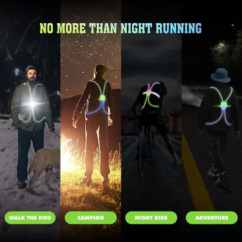 Vista 7 de Chaleco reflectante LED para correr con luz delantera, luces de correr para corredores, chaleco reflectante recargable y ajustable para mujeres