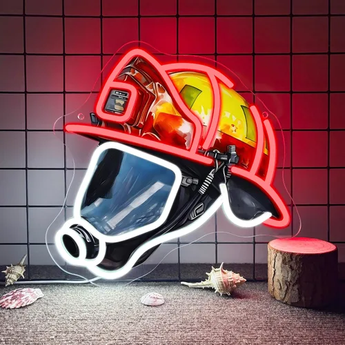 Vista 12 de Letrero de neón para máscara de bombero, casco de bombero, luz de neón, luz LED, luz LED, luz de gas, letrero regulable, para arte heroico moderno