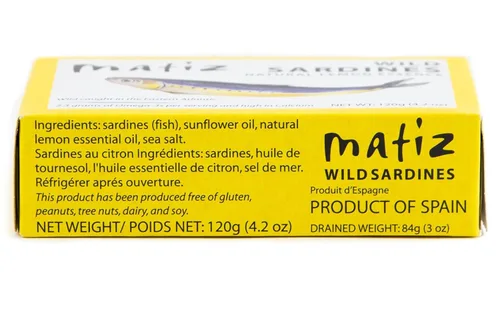 Vista 6 de Matiz Sardinas con limón Empaquetadas en aceite de oliva (4.2oz/120G Tin)