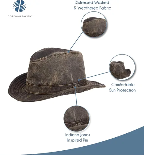 Vista 3 de Dorfman Pacific Indiana Jones - Gorro de algodón desgastado para hombre Marrón