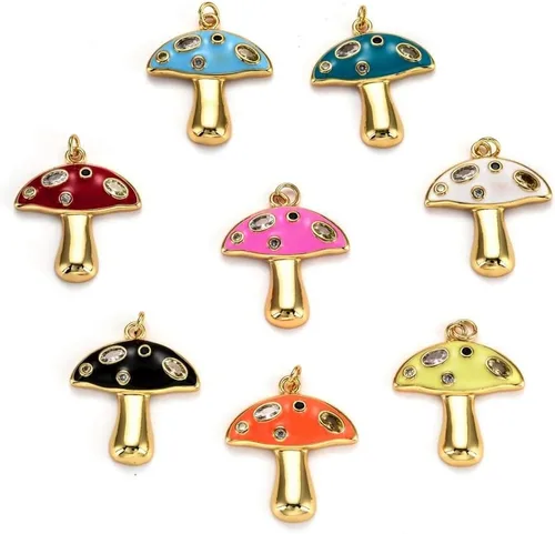 Vista 12 de Ipotkitt - 20 piezas de dijes de cobre con circonita cúbica micropavé en forma de flor con anillo de salto, dijes con forma de planta y flor