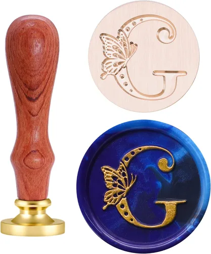 Vista 12 de SWANGSA Kit de sellos de cera del alfabeto, diseño de mariposa vintage, 26 letras A-Z con 2 asas de madera, kit de regalo para invitación de boda