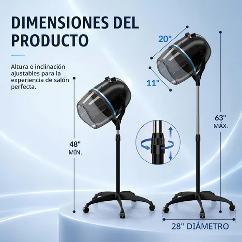 Vista 3 de JupiterForce Secador de pelo profesional con capucha de 1300 W, ajustable, capó de pie, con ruedas rodantes, para el hogar, salón, spa