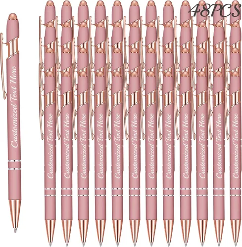Vista 33 de Aolun Bolígrafo personalizado, bolígrafo grabado personalizado con lápiz capacitivo, 12 unidades, metal suave al tacto, introduce el nombre, Naranja