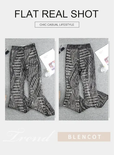 Vista 2 de BLENCOT Pantalones acampanados para mujer de cintura alta pierna ancha pantalones de palazzo con lentejuelas brillantes