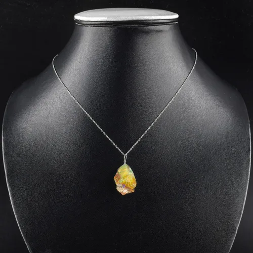 Vista 28 de Collar delicado de plata con piedra áspera de ópalo
