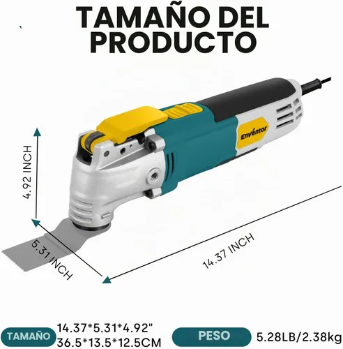 Vista 8 de Enventor Herramienta oscilante con 28 accesorios, 6 velocidades, cable de Cambio sin herramientas, 15,000-22,000 OPM, ángulo de 3°, 4 cuchillas