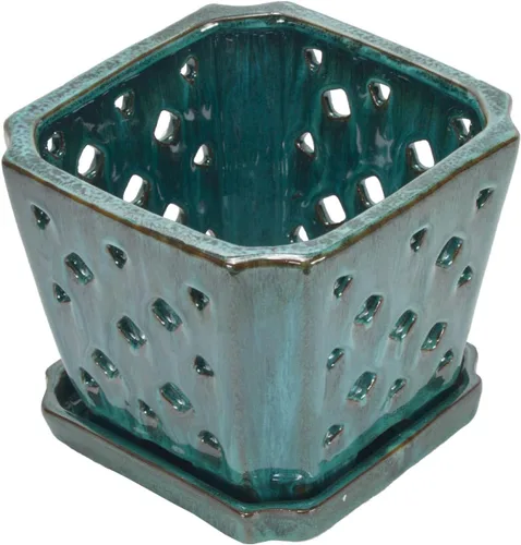 Vista 3 de W&W Maceta de orquídeas con agujeros y platillo para trasplantar, mezcla verde, 7" Verde (Green Mix)