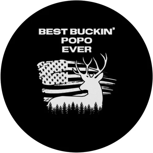 Vista 3 de Best Buckin' Popo Ever Bandera Americana Cuernos de ciervos Caza PopSockets intercambiables PopGrip