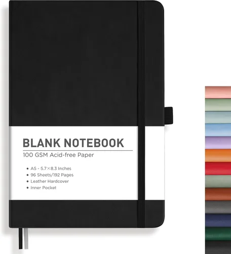 Vista 22 de RETTACY Cuaderno de diario con puntos y viñetas, 192 páginas, tamaño mediano A5 (5.7" x 8.3"), tapa dura de cuero, papel grueso de 100 gsm