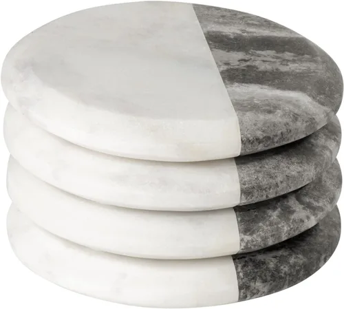 Vista 8 de Torre & Tagus Juego de 4 posavasos redondos de mármol para bebidas, posavasos de mármol sólido real para mesa de café, soporte de bebidas