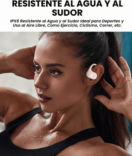 Vista 7 de Auriculares de oreja abierta, auriculares inalámbricos Bluetooth 5.3 con conducción de aire, ajuste cómodo y seguro, graves potentes, llamadas Beige