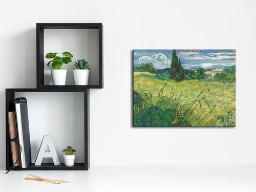 Vista 4 de Wieco Art Green Field 1889 - Lienzo decorativo clásico de Van Gogh, arte de pared estirado listo para colgar para decoración de oficina en casa