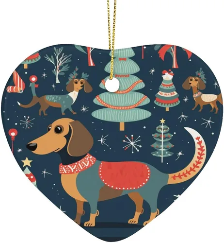 Vista 16 de Dachshund - Adorno de cerámica de Navidad para perro, diseño de animales lindos 2023, adorno de vacaciones para el hogar, decoración de árbol