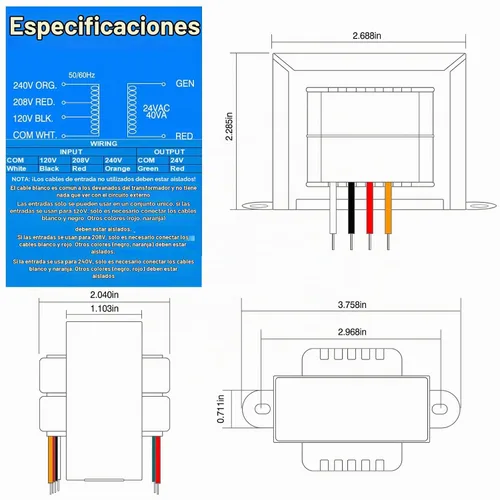 Vista 10 de 24V 40VA Control Transformer, Primary 120/208/240V, Secondary 24V Isolation Transformer with Foot Mount for HVAC Furnace Multi Tap