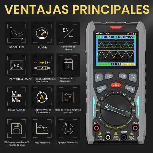 Vista 3 de Multímetro osciloscopio portátil 3 en 1 de 70 MHz, generador de señal