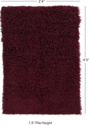 Vista 2 de Linon Flokati - Alfombra de 2 pies por 5 pies, 49.38 oz, borgoña