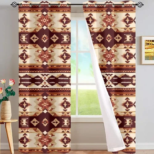 Vista 8 de Dreaweet African Tribal Blackout Curtains 63 Inch Long 2 Panels Set Bohemian Ethnic Geometric Grommet Top Thermal Insulated Curtains for Living Room