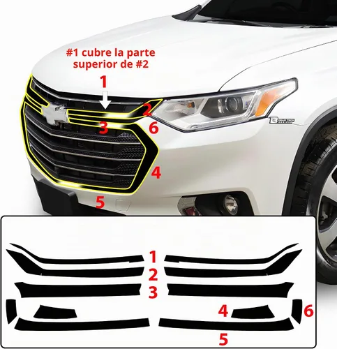 Vista 6 de BOGAR TECH DESIGNS Para Chevrolet Traverse 2018-2021 Rejilla delantera Chrome Delete - Kit de revestimiento de vinilo precortado, borde opaco negro