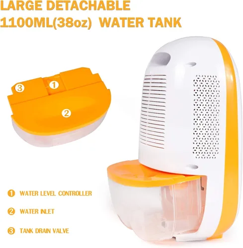 Vista 5 de Deshumidificador para el sótano del hogar, 430 pies cuadrados, pequeño deshumidificador silencioso portátil con apagado automático, tanque de agua