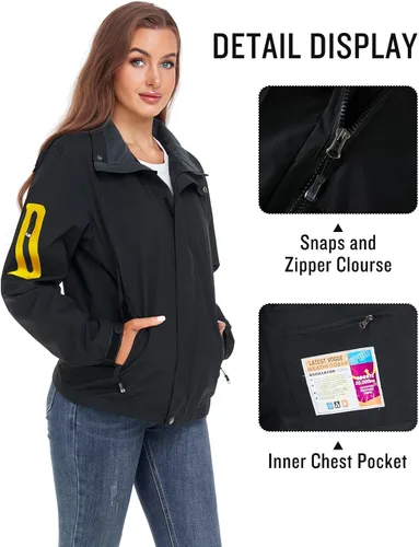 Vista 5 de SaphiRose Chaqueta impermeable para mujer, ligera, para exteriores, con capucha extraíble