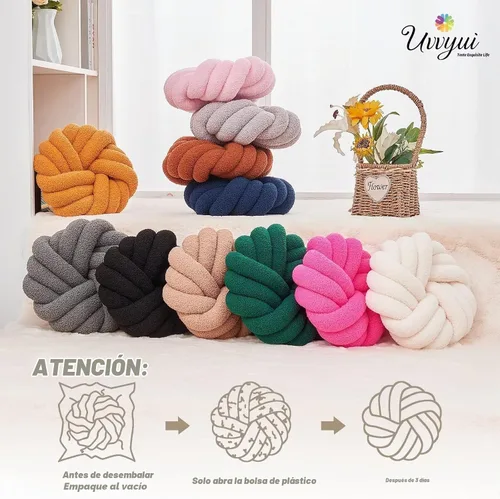 Vista 7 de Uvvyui - Almohadas de nudo, cojines decorativos de 14 pulgadas, almohadas redondas, cojín para sofá, almohada de bola anudada suave hecha a mano