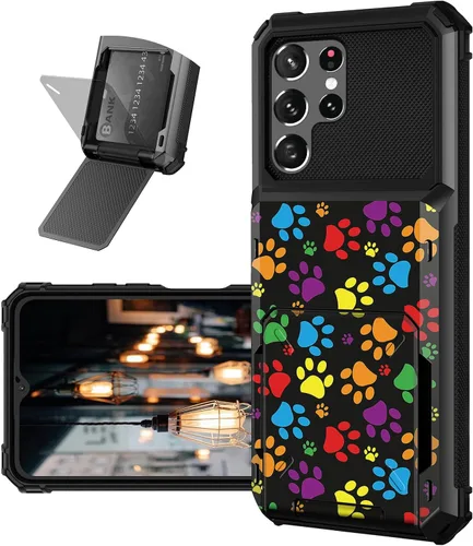Vista 16 de Funda tipo cartera para Samsung Galaxy S22 Ultra con ranura para tarjetero, funda con tapa híbrida de doble capa, resistente, a prueba de golpes