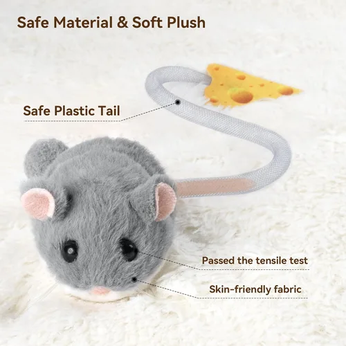 Vista 5 de Migipaws MigiMouse - Juguete interactivo para gatos con rodamiento y giro de 360° con cola de plástico de malla para gatos de interior, sensor