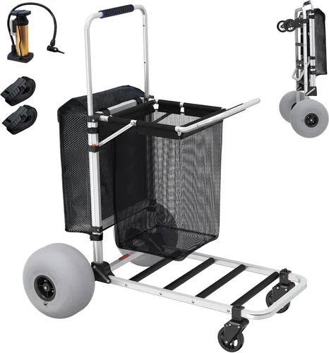 Vista 8 de GDLF - Carrito de playa plegable de aluminio con ruedas de globo de 12 pulgadas para arena