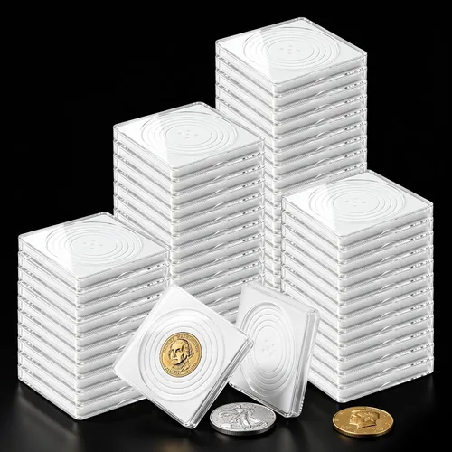Vista 16 de 20 piezas de estuches ajustables de acrílico para colección de monedas con esponjas, soporte de monedas con cierre, estuches de protección para Negro